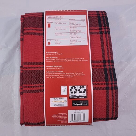 Holiday Time Buffalo Plaid Red & Black Fabric Tablecloth - 52" x 70" Rectangle - Picture 6 of 9